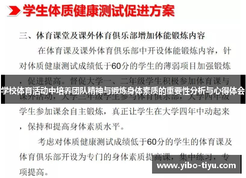 学校体育活动中培养团队精神与锻炼身体素质的重要性分析与心得体会